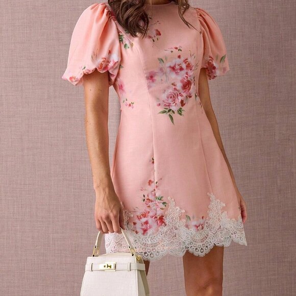 Pink Elegant Women's Romantic Floral Mini Dress - Picture 4 of 7